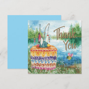 Fishing birthday themed hooked on fun  thank you card