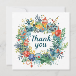 Fishing birthday themed hooked on fun  thank you card