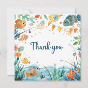 Fishing birthday themed hooked on fun thank you card