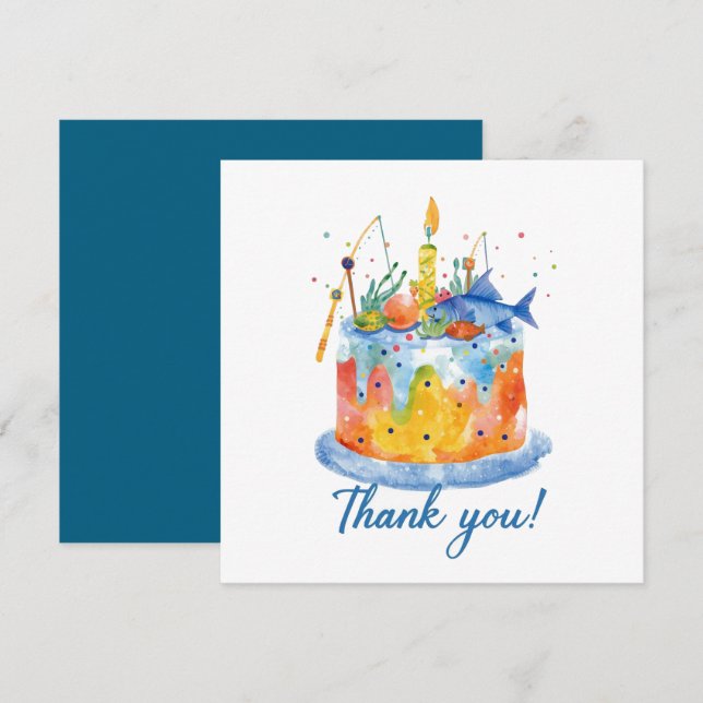 Fishing birthday themed hooked on fun  thank you card (Front/Back)