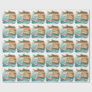 Fishing birthday themed hooked on fun   wrapping paper