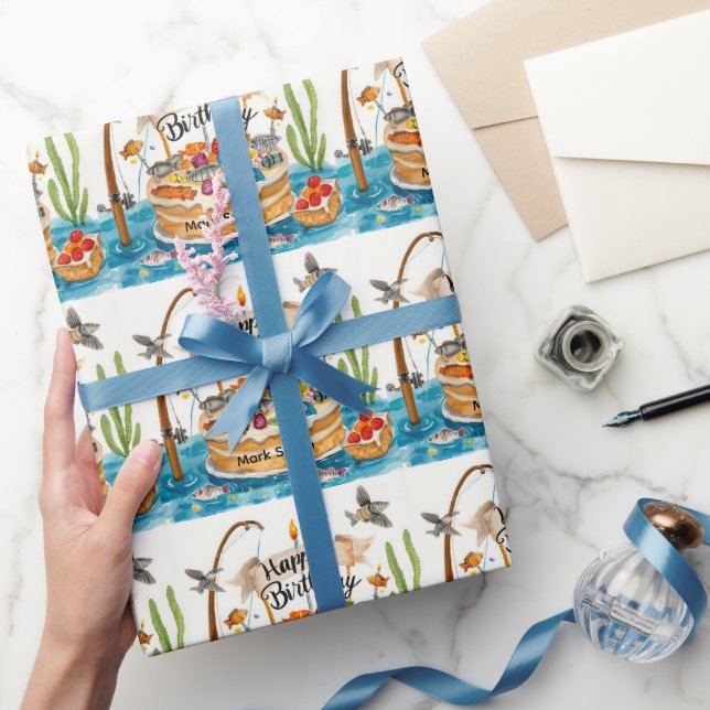 Fishing birthday themed hooked on fun  wrapping paper (Gifting)