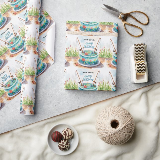 Fishing birthday themed hooked on fun  wrapping paper (Crafts)