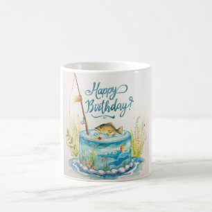 Fishing birthday themed with cake coffee mug