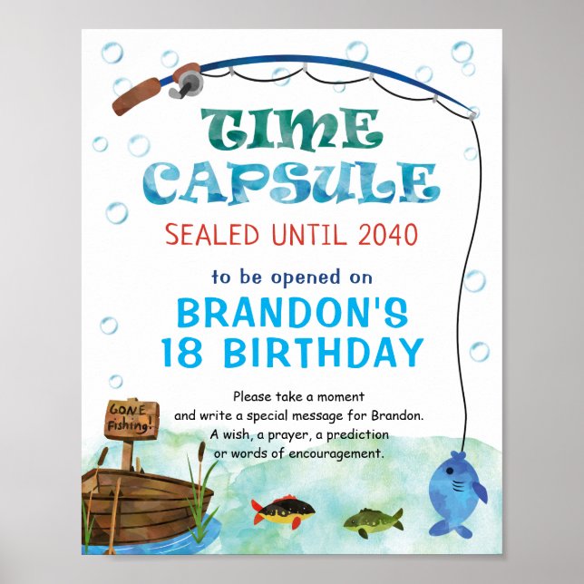 Fishing Birthday Time Capsule, O-fish-ally party  Poster (Front)