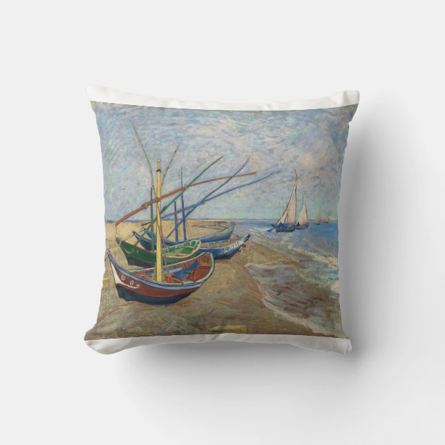 Fishing Boars on the Beach at Saintes Maries 1888  Cushion (Front)