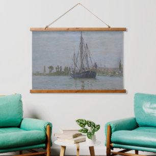 Fishing boat at anchor   Vintage Seascape Hanging Tapestry