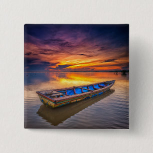 Fishing Boat At Sunrise Jubakar Beach 15 Cm Square Badge
