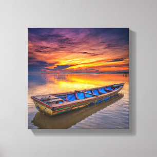 Fishing Boat At Sunrise   Jubakar Beach Canvas Print