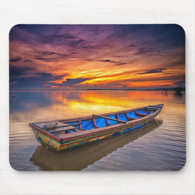 Fishing Boat At Sunrise | Jubakar Beach Mouse Mat (Front)
