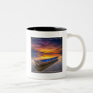 Fishing Boat At Sunrise Jubakar Beach Two-Tone Coffee Mug
