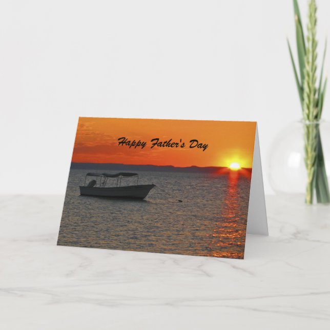 Fishing Boat at Sunset Happy Father's Day Greeting Card (Front)