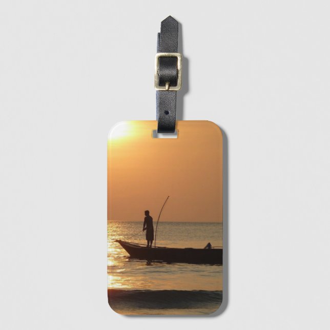 Fishing Boat at Sunset Luggage Tag (Front Vertical)