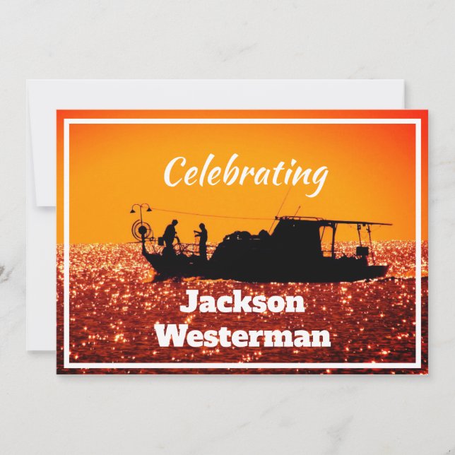 Fishing Boat at Sunset Memorial  Invitation (Front)