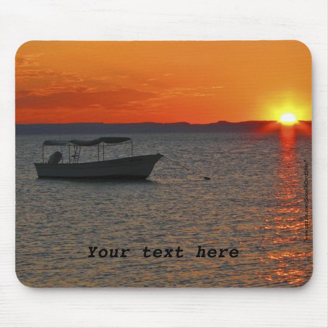Fishing Boat at Sunset Orange Sky Nautical Mouse Mat (Front)