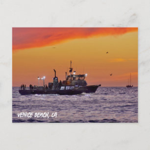 Fishing Boat At Sunset - Venice Beach, CA Postcard