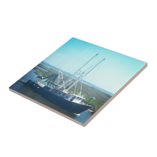 Fishing Boat Blue water in Marsh Tile (Side)
