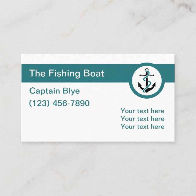 Fishing Boat Captain Modern Business Card (Front)