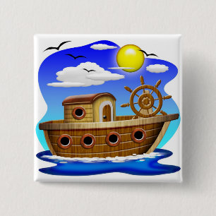 Fishing Boat Cartoon 15 Cm Square Badge