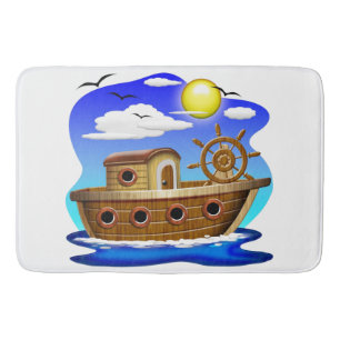 Fishing Boat Cartoon Bath Mat