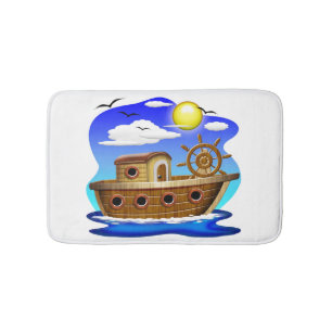 Fishing Boat Cartoon Bath Mat