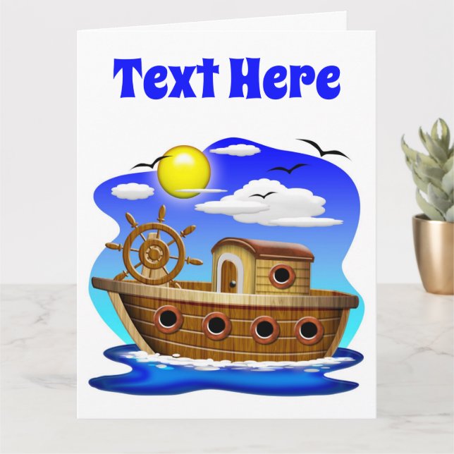 Fishing Boat Cartoon  Card (Small Plant)