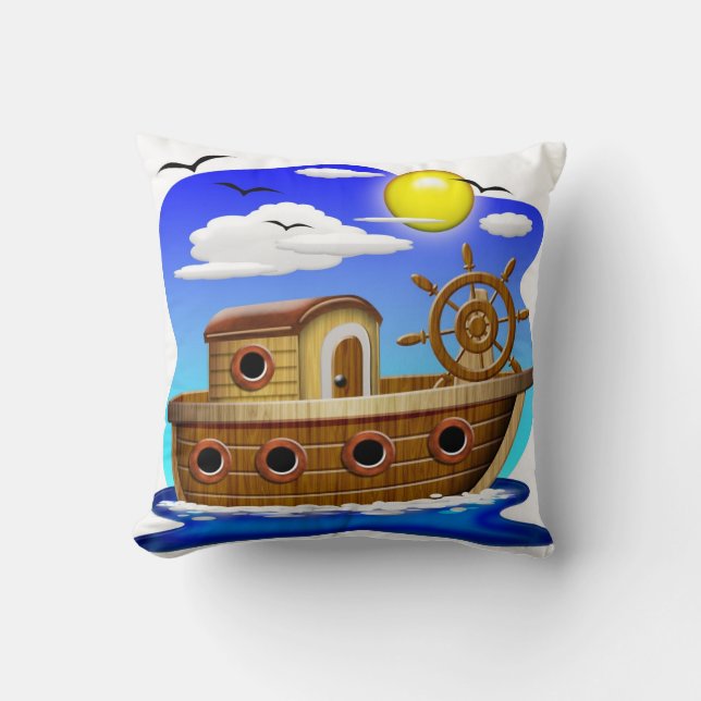 Fishing Boat Cartoon Cushion (Front)