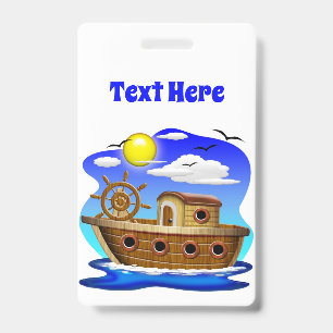 Fishing Boat Cartoon ID Badge