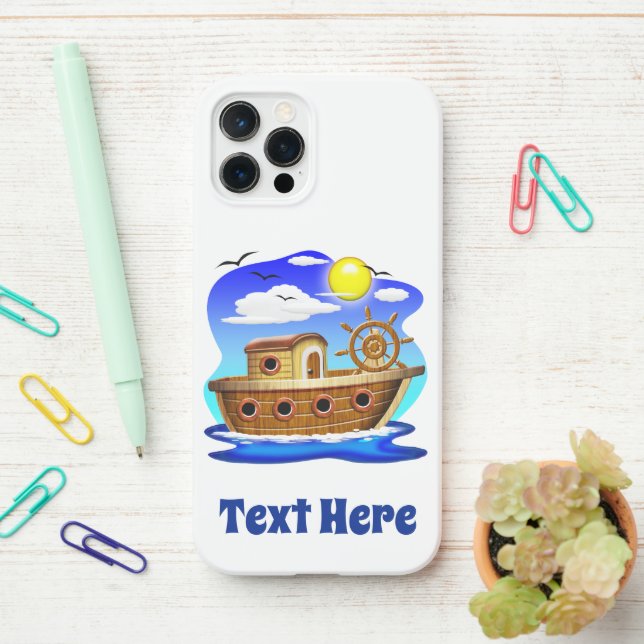 Fishing Boat Cartoon  iPhone Case (On Desk)