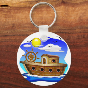 Fishing Boat Cartoon  Key Ring