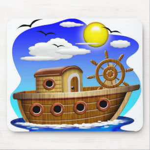 Fishing Boat Cartoon Mouse Mat