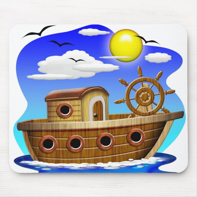 Fishing Boat Cartoon Mouse Mat (Front)