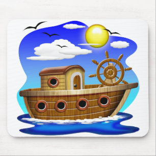 Fishing Boat Cartoon  Mouse Mat