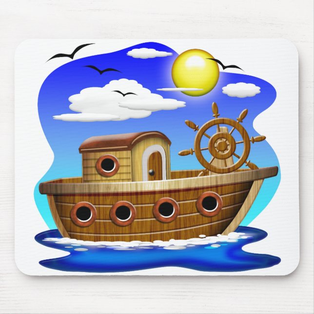 Fishing Boat Cartoon  Mouse Mat (Front)
