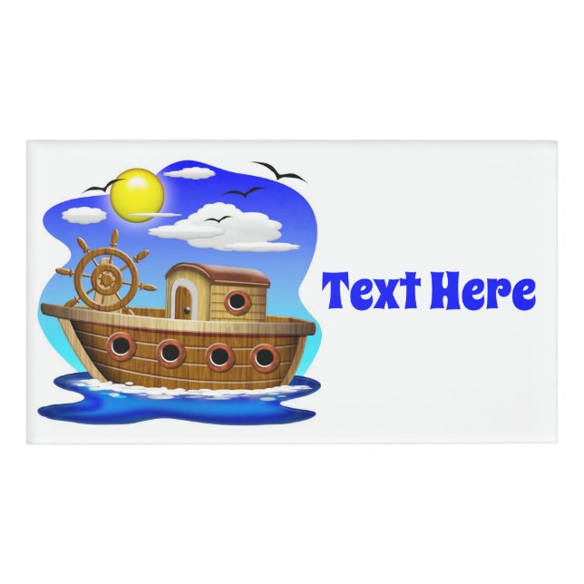 Fishing Boat Cartoon  Name Tag (Front)