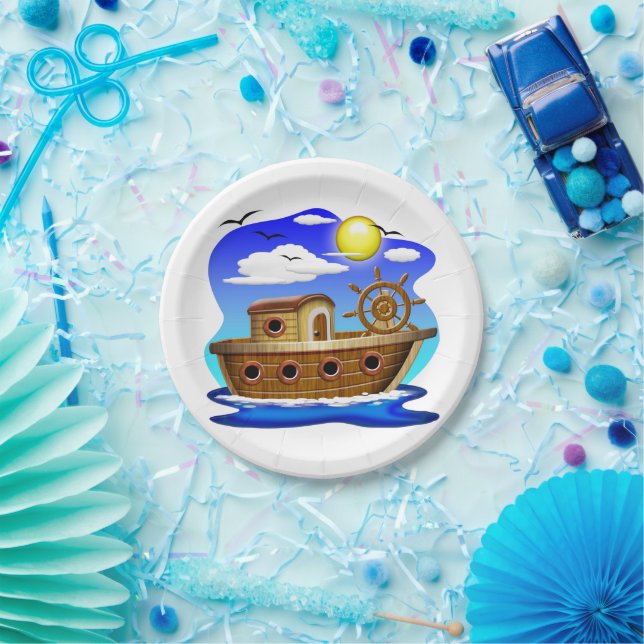 Fishing Boat Cartoon  Paper Plate (Party)