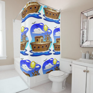 Fishing Boat Cartoon Shower Curtain