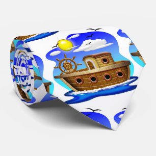 Fishing Boat Cartoon Tie