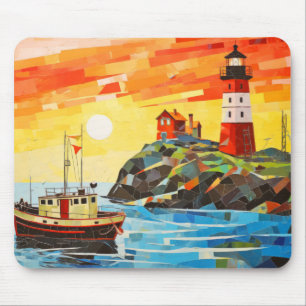 Fishing Boat Concept Abstract Colourful Scenery Se Mouse Mat