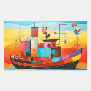 Fishing Boat Concept Abstract Colourful Scenery Se Rectangular Sticker