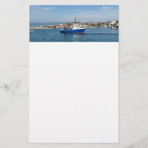 Fishing boat going to the sea flyer