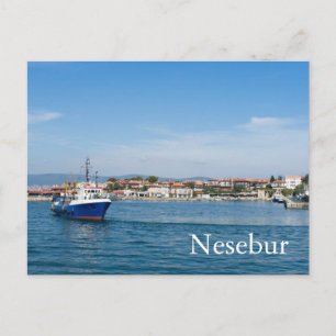 Fishing boat going to the sea postcard