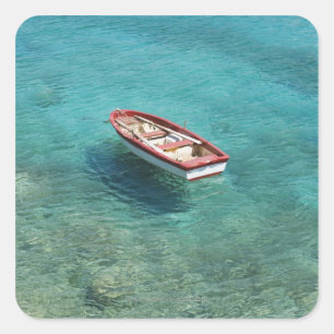 Fishing boat in clear, colourful water, Mani Square Sticker