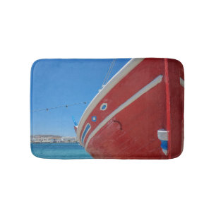 Fishing Boat In The Port Of Mykonos In Cyclades Bath Mat