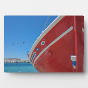 Fishing Boat In The Port Of Mykonos In Cyclades Plaque
