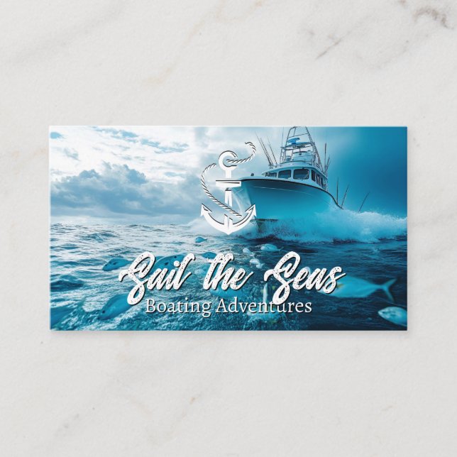 Fishing Boat in the Seas | Anchor Logo Business Card (Front)
