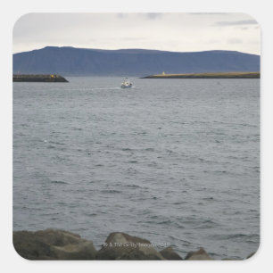 Fishing boat leaving harbour, Reykjavik, Iceland Square Sticker