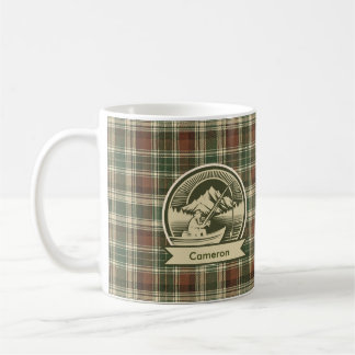 Fishing Boat Mountain Lake Sun Olive Brown Plaid Coffee Mug