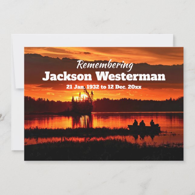 Fishing Boat on Lake Memorial  Invitation (Front)