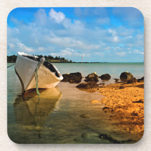 Fishing Boat On Mauritian Beach With Islet Coaster